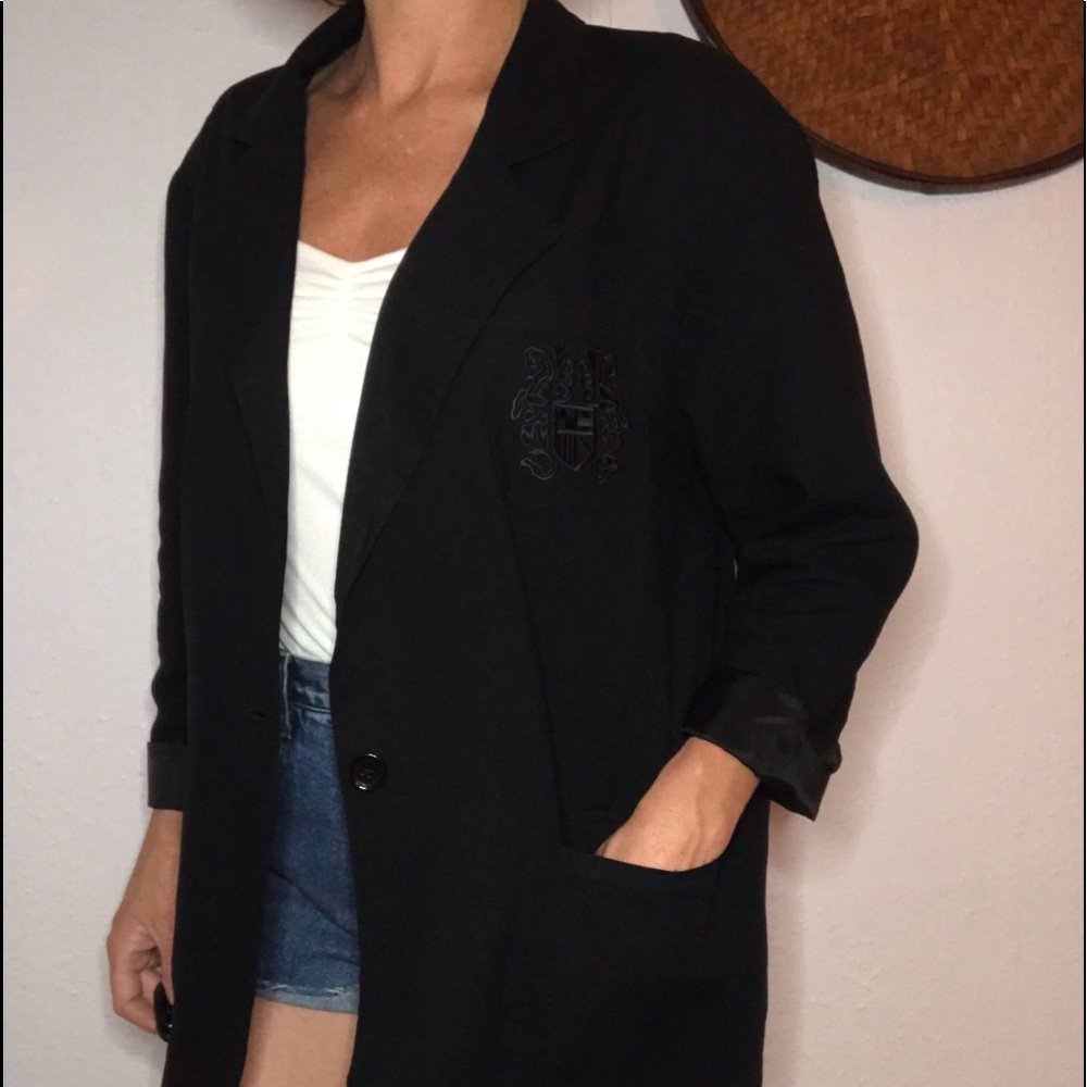 Vintage Black 100% Silk Crest Blazer